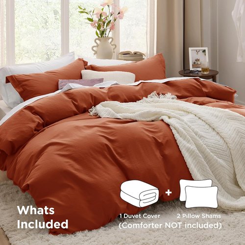 Bedsure Terracotta Duvet Cover Set - King Size Extra Soft 3-Piece Bedding Set, 104x90 Inches with Zipper Closure & 2 Pillow Shams