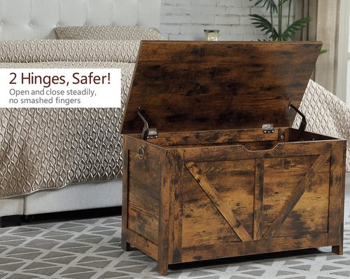 Kavonty Storage Chest, Storage Bench, Retro Toy Box Organizer with U-Shaped Cut-Out Pull, 29.5" L×15.7" W× 17.7”H, Entryway Storage Bench with 2 Hinges,Supports 300 lb, Easy Assembly, Rustic Brown