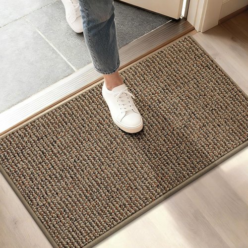 BEQHAUSE Dirt Trapper Door Mat - Non-Slip, Washable Entryway Rug | 17" x 30", Beige, Low Profile Design