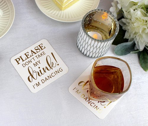 Lillian Rose Please Don't Take My Drink….I'm Dancing Set 36 Cardboard Coasters, Gold