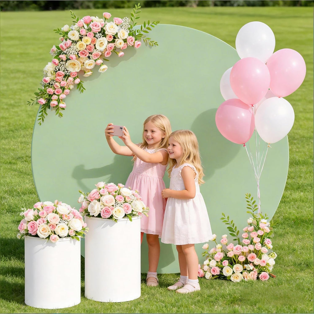 Skiennix Sage Green Spandex Round Backdrop Cover - 6.6 FT Fitted Stretch for Weddings & Parties