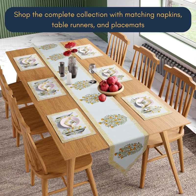 Handcrafted Hand Block Print Table Runner 72 Inch 4-6 Seater - Fall & Holiday Dinner Collection - 100% Canvas Cotton Floral - Dining Coffee Center Kitchen Table - Washable Gift-Boxed - Yellow & White
