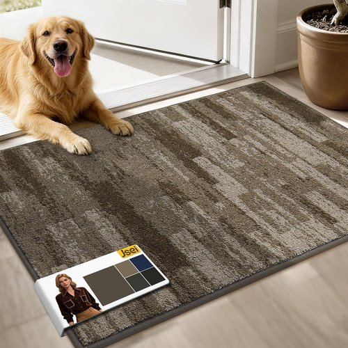 JSEI Dirt Trapper Door Mat - Non-Slip, Washable Entryway Mat | 24"x36" | Absorbent Brown for Wet Shoes & Paws