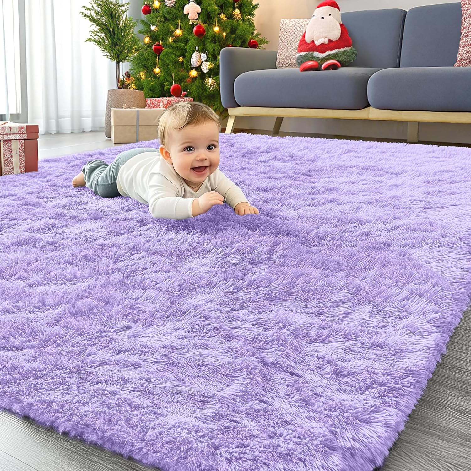 OLANLY Area Rug - Soft Fluffy Shaggy Design | Machine Washable 4x5.9 ft Light Purple Carpet for Kids & Home Decor