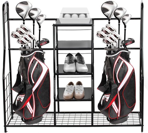 Home-it Golf Organizer - Extra Large Dual Storage Solution for Bags, Clubs, Balls & Accessories | Ideal for Garage & Basement
