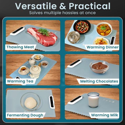 Warming Mat for Food – Food Warming Mat with 3 Temperature Controls, Locking Feature & Timer | Perfect for Parties, Gatherings, Daily Use | Bonus Counter Protector Pad Included