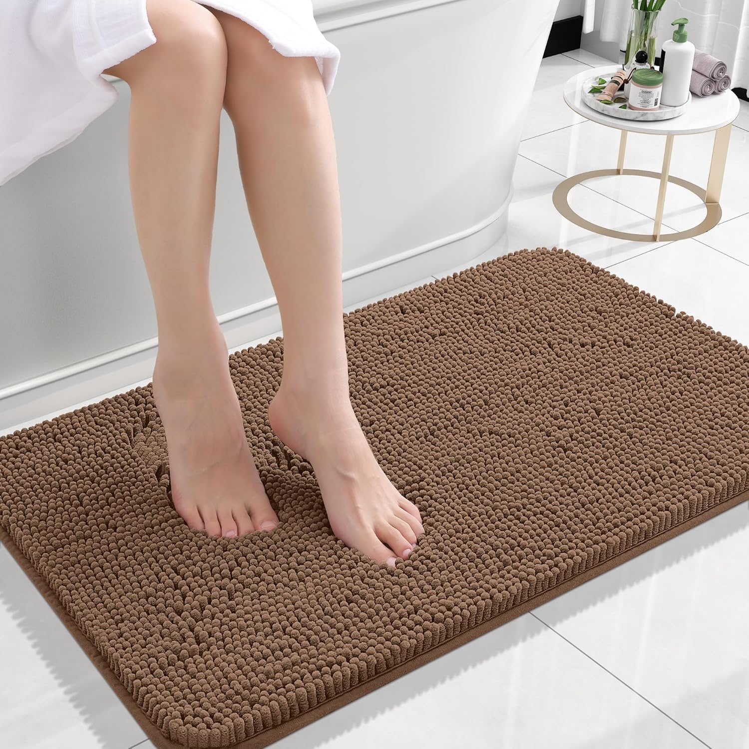 OLANLY Bathroom Rugs - Extra Soft Chenille Bath Mats | Quick Dry, Machine Washable, 24x16 Mocha