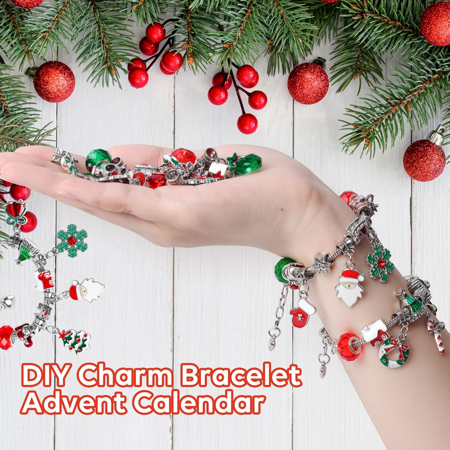 Regine Switzerland Christmas Advent Calendar Bracelets - 24-Day DIY Jewelry Kit with 22 Charms & 2 Adjustable Bracelets for Girls and Teens