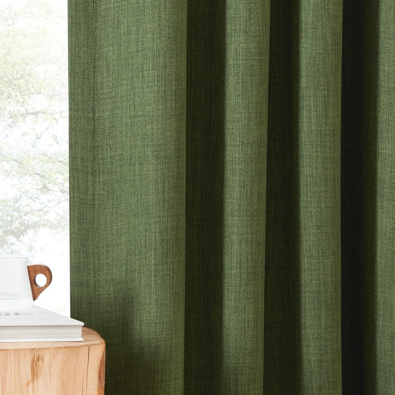 NICETOWN Room Darkening Froest Green Curtains 96 inches Long 2 Panels, Rod Pocket/Back Tab/Hook Belt Faux Linen Light Blocking Noise Canceling Window Drapes for Living Room/Bedroom, W50 x L96