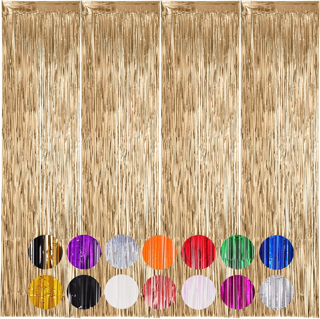 Voircoloria 4 Pack Champagne Foil Fringe Backdrop Curtains - Tinsel Streamers for Parties & Events