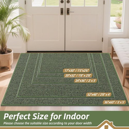 BEQHAUSE Dirt Trapper Door Mat - Non-Slip, Washable, Dirt Resistant | 20" x 32", Green Entryway Mat