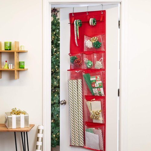 Honey-Can-Do Over-The-Door Wrap Organizer - Red | Holds Up to 40 lbs for Easy Storage