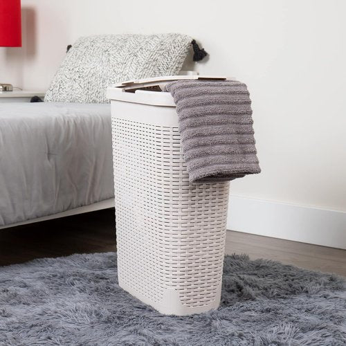 Mind Reader Slim Laundry Hamper - 40L Tapered Design with Lid & Ventilated Cutouts | Ivory Plastic