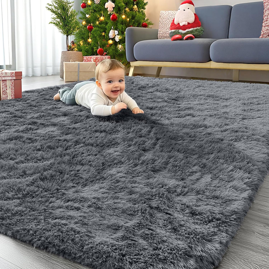 OLANLY Large Area Rug - Soft Fluffy Shaggy Carpet for Living Room & Bedroom | 5x9 ft, Grey