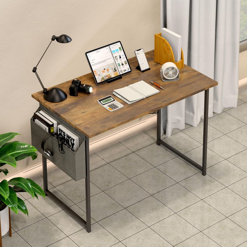 Small Space Writing Desk with Headphone Hooks, Modern Simple Design, Suitable for Study, Home Office and Living Room