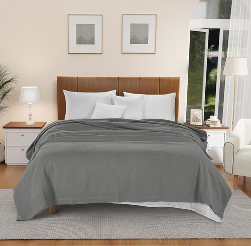 LANE LINEN Queen Size Blanket - 100% Cotton Herringbone Weave for All Seasons | Oeko-TEX Certified - Grey (90"x90")