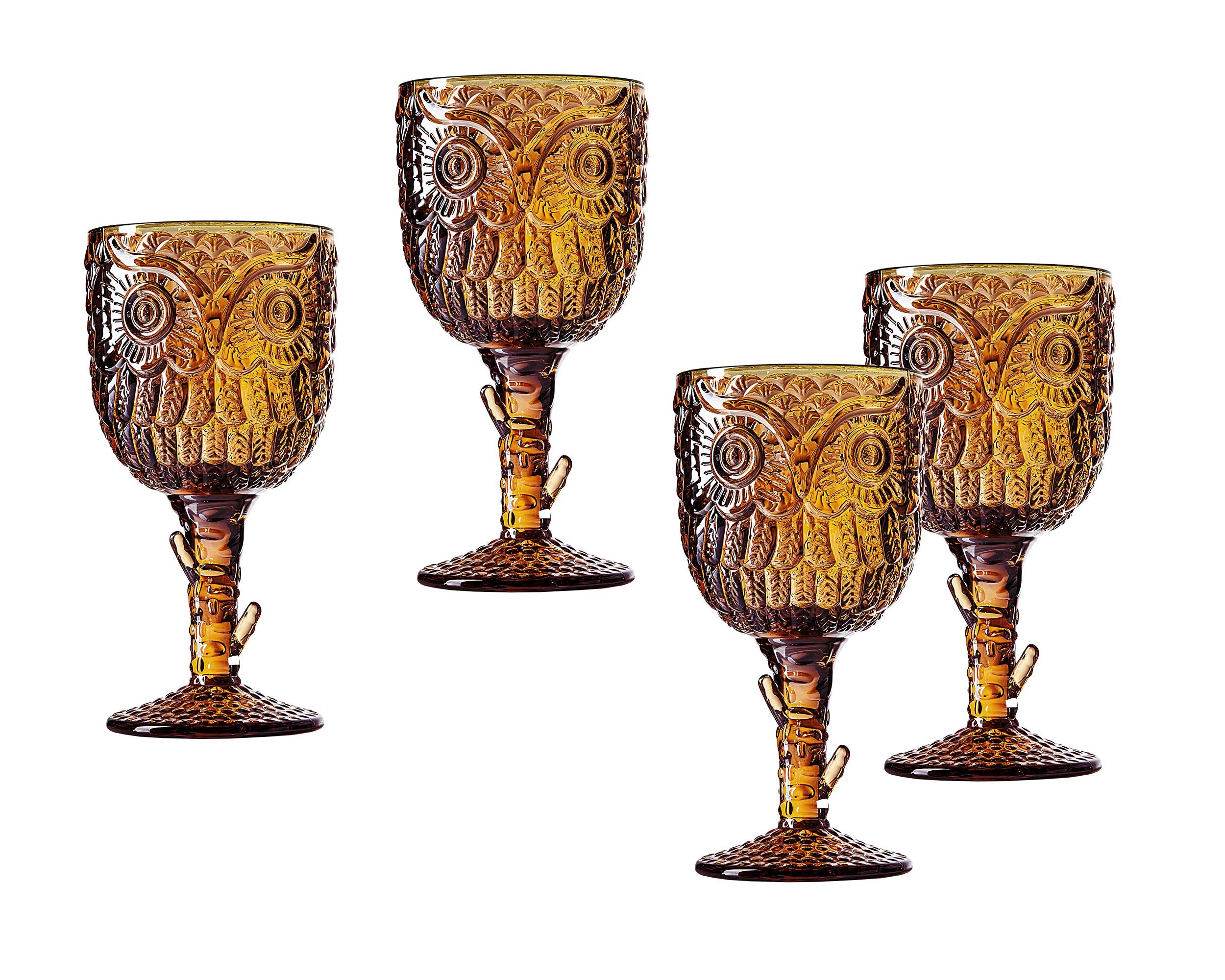 Godinger Owl Wine Glasses, Stemmed Wine Glasses, Wine Glass Goblets, Drinking Glasses - Set of 4