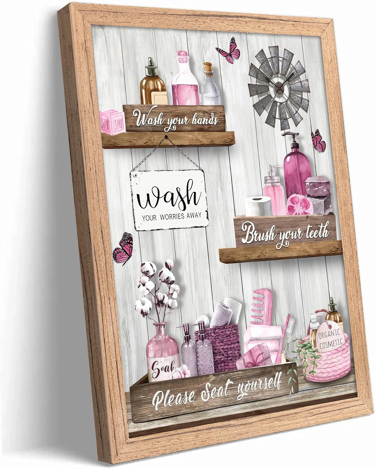 Regine Switzerland Pink Bathroom Canvas Wall Art - Modern Farmhouse Decor | Framed Ready to Hang