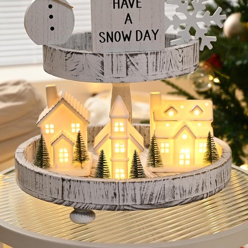 AOMOONOA Ceramic Christmas Village Houses - 3-Piece LED Lighted Porcelain Set with 6 Trees | Holiday Home Decor
