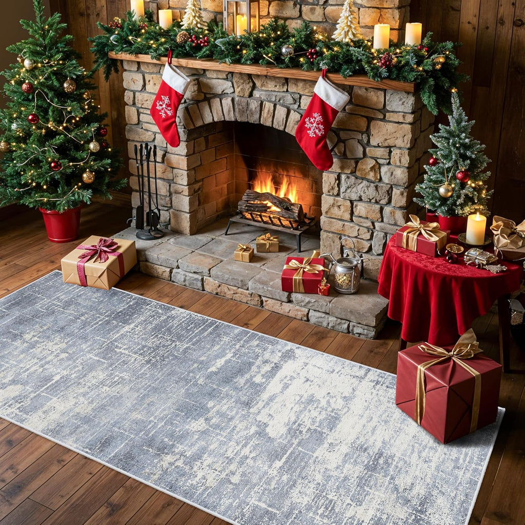 Skiennix Non-Slip Entryway Area Rug - Washable Stain Resistant Vintage Abstract Doormat | 2x6 Blue