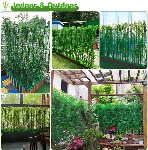 HOUSESET 4/5/6ft Artificial Bamboo Tree 10 Pack, Fake Bamboo Plant with Encrypted Silk Leaves for Garden Yard Indoor Outdoor Decor, Privacy Waterproof Faux Plants (5ft/153cm)