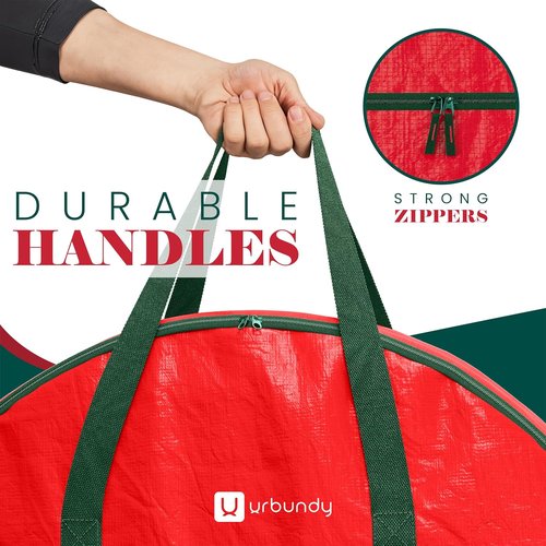 Heavy Duty Wreath Storage Bag | 24-Inch Waterproof Red Container for Year-Round Wreaths
