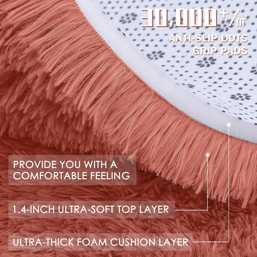 OLANLY Runner Rugs - Soft Fluffy Machine Washable 2x6 for Hallway, Bedroom & Living Room - Rust Red