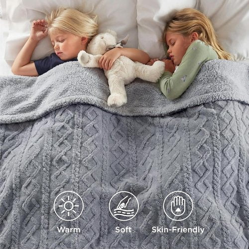 Bedsure GentleSoft Sherpa Fleece Throw Blanket - Fluffy & Cozy Cable Jacquard Design, Grey, 50x60 Inches