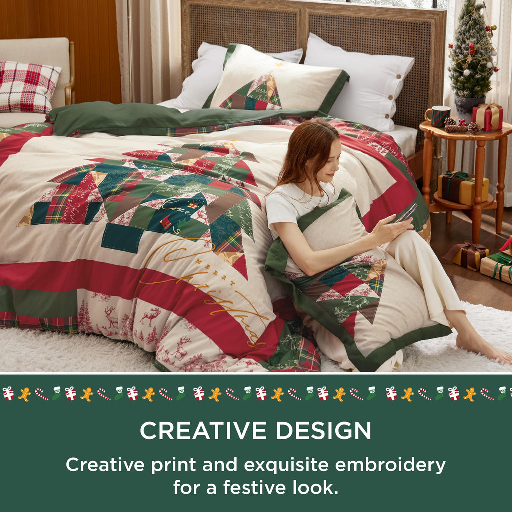 Bedsure King Size Christmas Duvet Cover Set - Holiday Bedding Set Featuring a Festival Tree Pattern, Includes 1 Duvet Cover and 2 Pillow Shams (King, Christmas Tree)