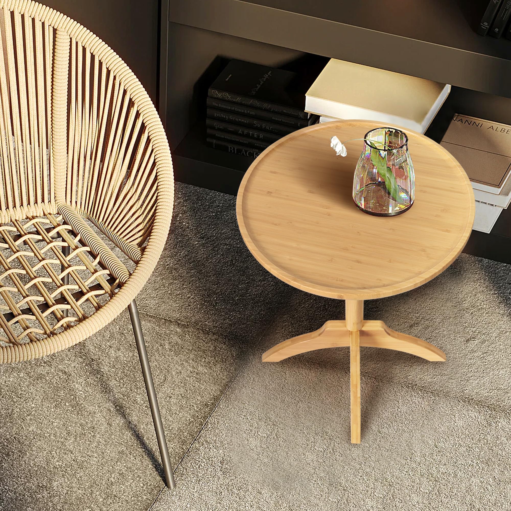 Oakrain Small Side Table, Drink Table, Martini Table, Small Round End Table, Natural (Dia14.96'' x H19.48'')