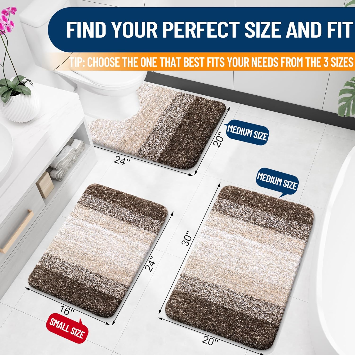 OLANLY Bathroom Runner Rug - Extra Soft Microfiber Mat with Rubber Backing | Quick-Dry, Washable 70x24, Light Brown