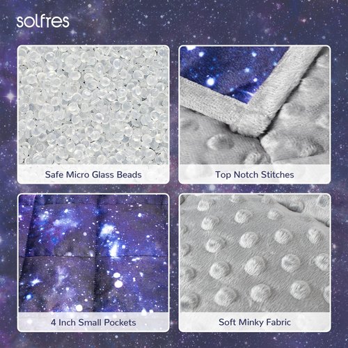 Solfres 10lbs Weighted Blanket, 41 x 60 Inches, Printing Heavy Blanket 10 Pounds for Children and Teens Ultra Soft and Cozy, Stars, Sensory Items, Universe Galaxy