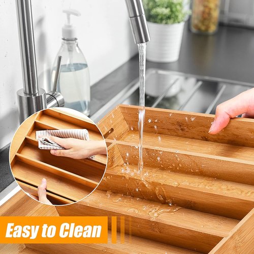 Bellsal Bamboo Utensil Holder - Expandable Silverware Organizer for Kitchen Drawers | Cutlery Tray