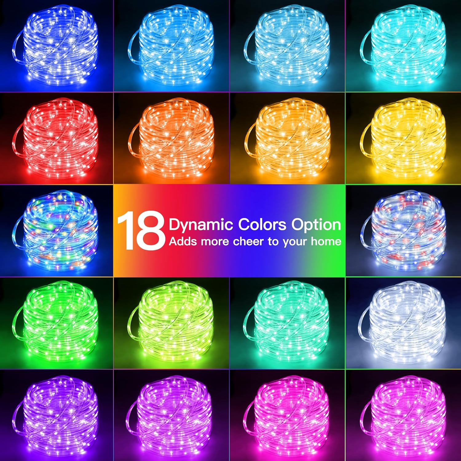 Ollny Color Changing Rope Lights - 66FT Waterproof Outdoor String Lights with Remote | 200 LED, 16 Colors