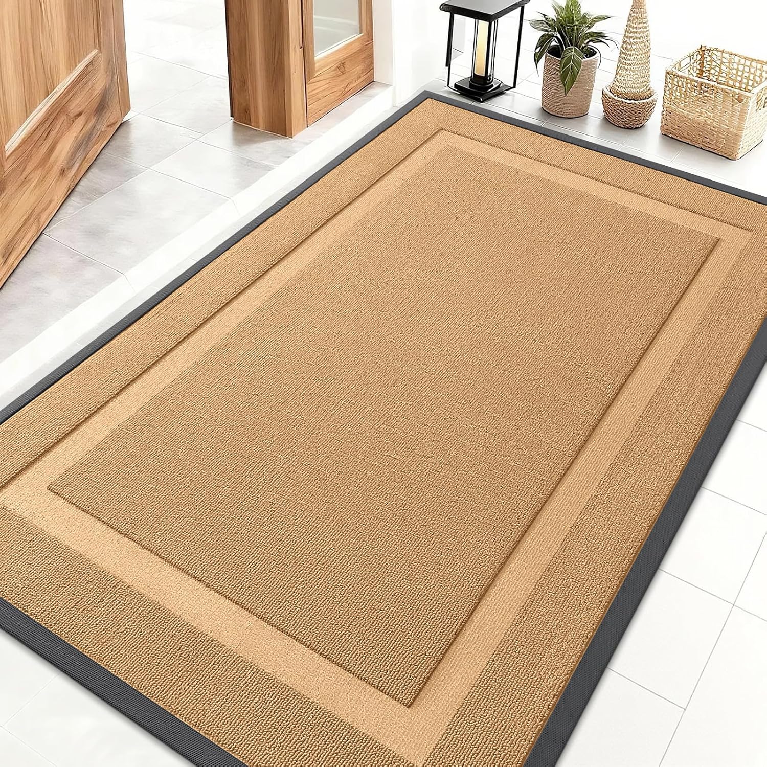OLANLY Waterproof Front Door Mat - All-Season Indoor/Outdoor Doormat | Sturdy Natural Rubber, 47x32, Butter Yellow