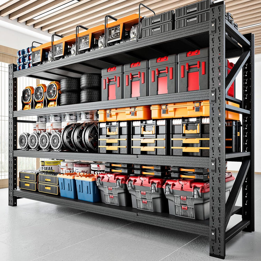 RAVIGIN Heavy-Duty 5000LBS Garage Shelves - Adjustable Metal Storage Units | 71" W x 24" D x 70" H, Black