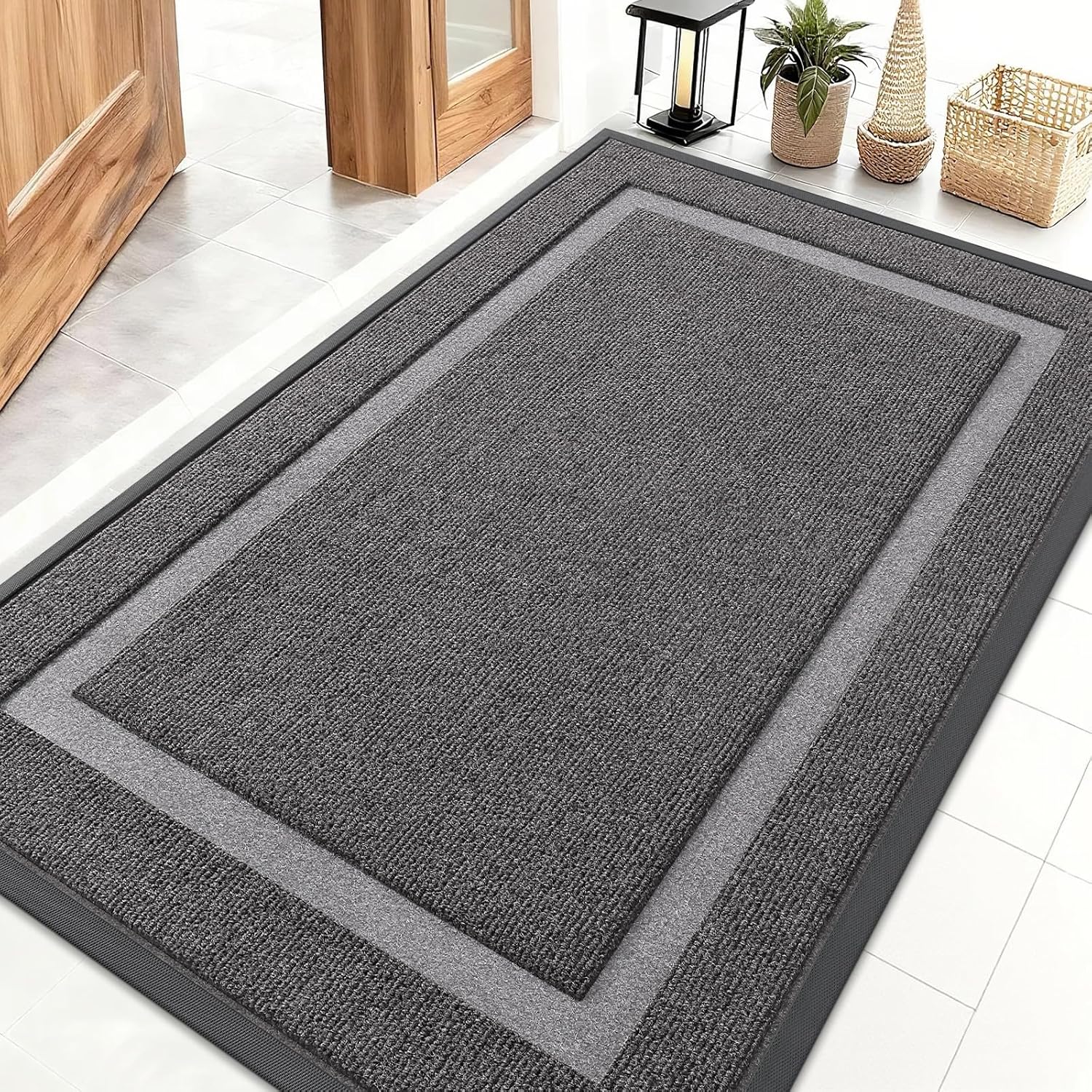 OLANLY Waterproof Front Door Mat - All-Season Indoor/Outdoor Doormat, Sturdy Rubber, 47x32, Dark Grey