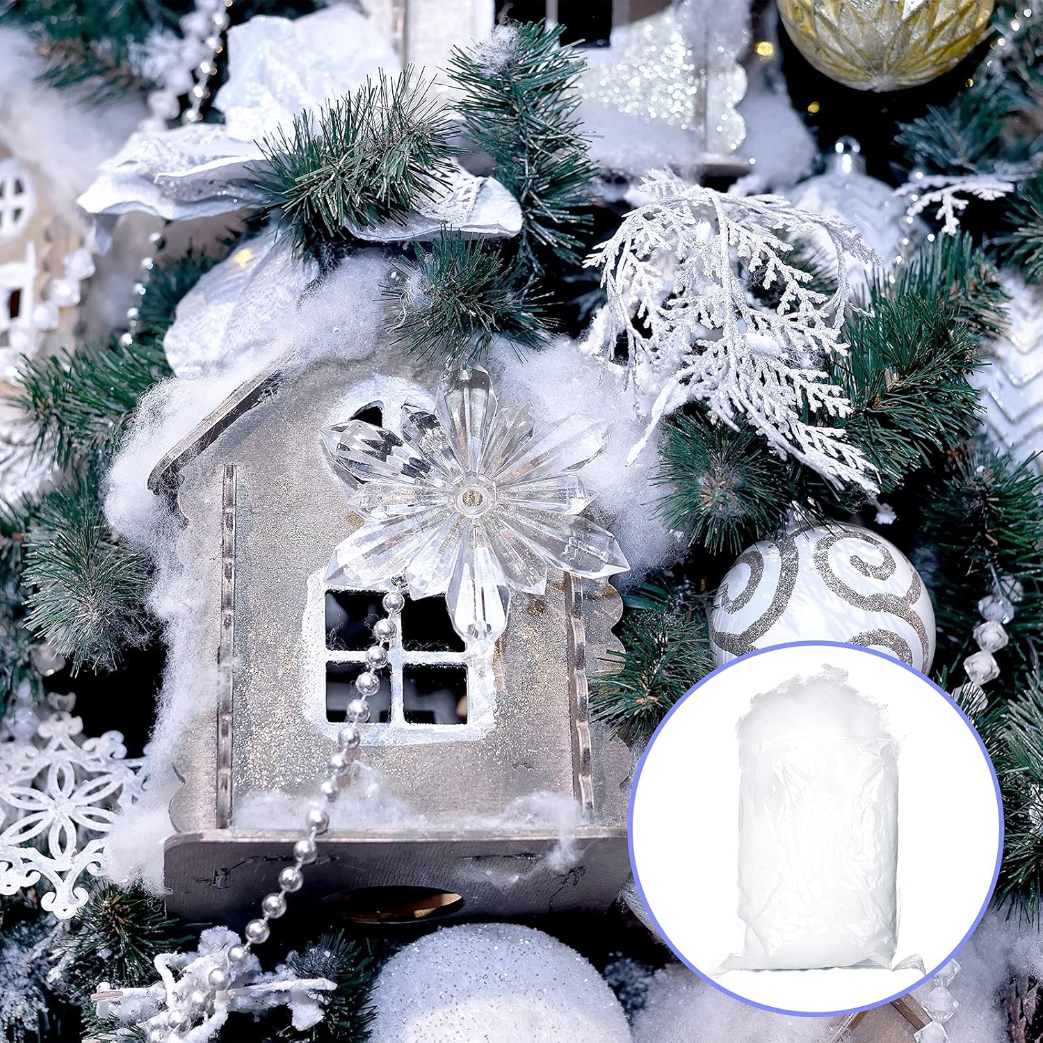 Tatuo 5 oz Fake Snow - Fluffy Artificial Cloud for Christmas Decor | Soft Indoor Winter Snow