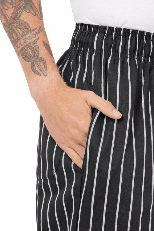 Chef Works Men's Designer Baggy Chef Pants, Black W/ Chalk Stripe, X-Large