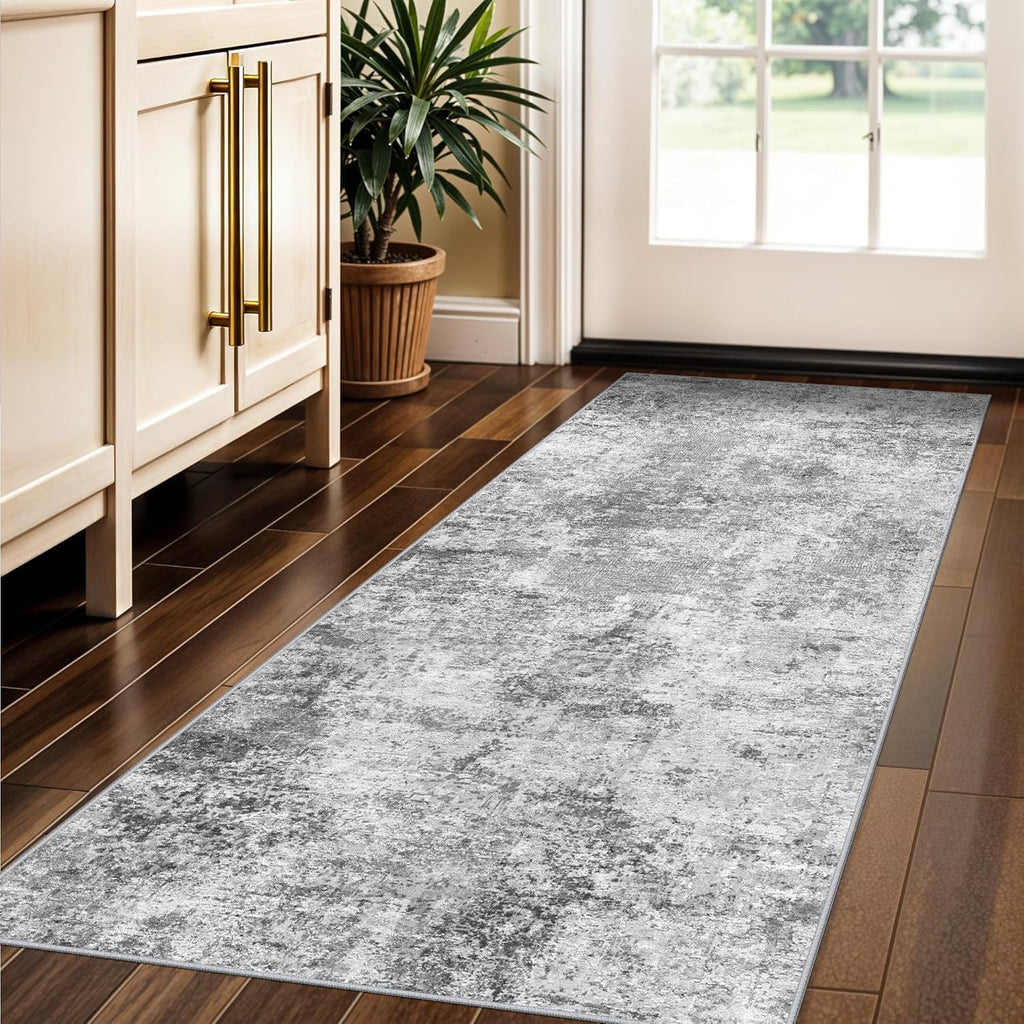 Regine Switzerland Washable 2x5 Hallway Runner Rug - Ultra Soft, Stain Resistant, Non-Slip Backing in Grey