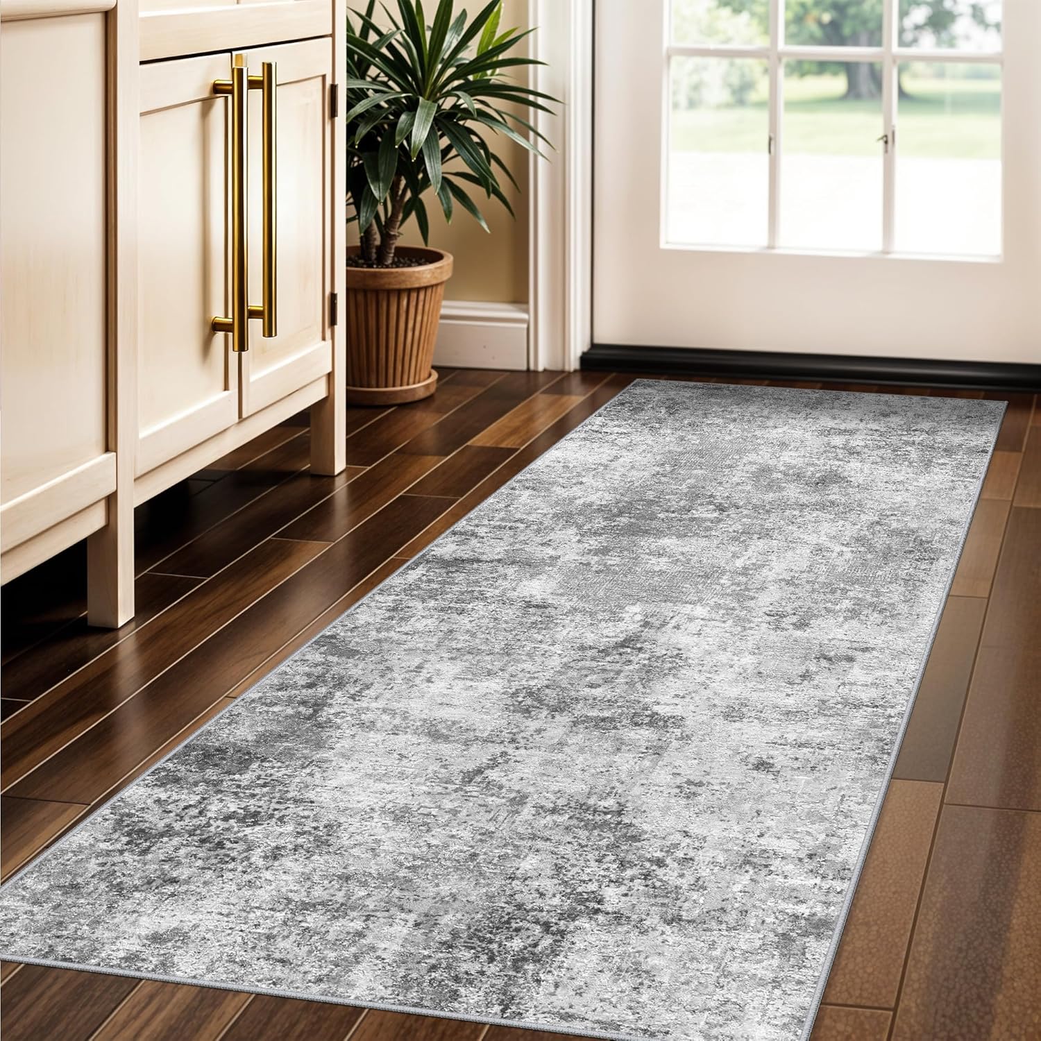 Regine Switzerland Washable 2x5 Hallway Runner Rug - Ultra Soft, Stain Resistant, Non-Slip Backing in Grey