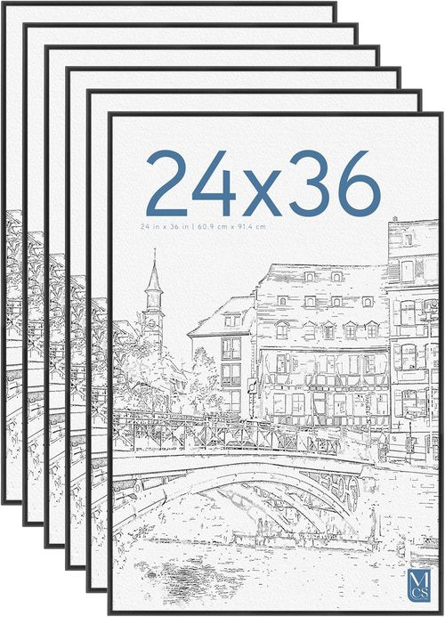 MCS Original Poster Frame - 24x36 Black Lightweight Vertical & Horizontal Picture Frame | 6-Pack for Art Prints