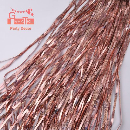 GREATRIL Rose Gold Tinsel Curtain Backdrop - Foil Fringe Streamers for Bachelorette Party | 2 Packs