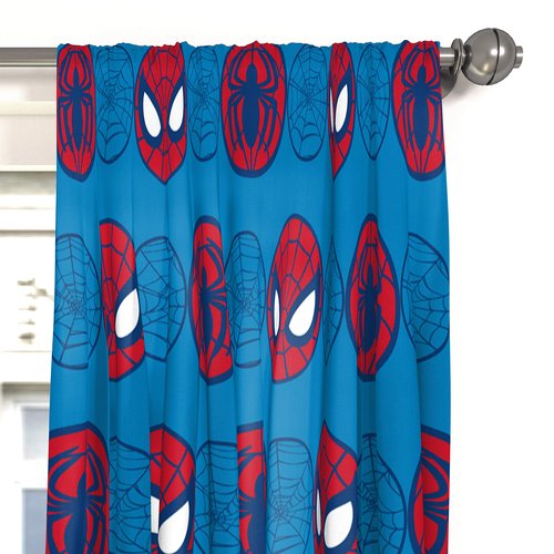 Jay Franco Kids Window Drapes - 4 Piece Curtain Set Includes 2 Tiebacks, Beautiful Bedding Room Décor and Easy Set Up, Blue - Super Hero Adventures, 84 Inch