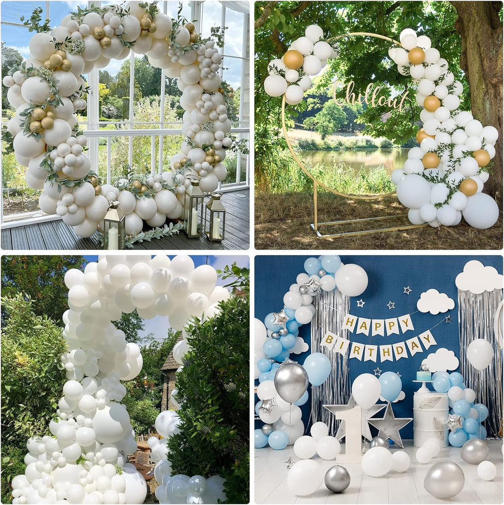 RUBFAC 129-Piece Balloon Set - White & Pastel Blue Latex Balloons for Birthday Party & Baby Shower Decor