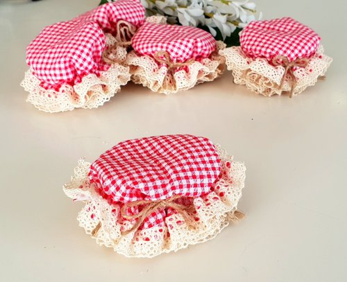 DLK - 10 Pieces Elasticated Jar Cover - 100% Cotton, Stretchy Red Gingham (Checkered) Pattern - Breathable Fermentation Lid Bowl - Reusable Elastic Cloth Covers