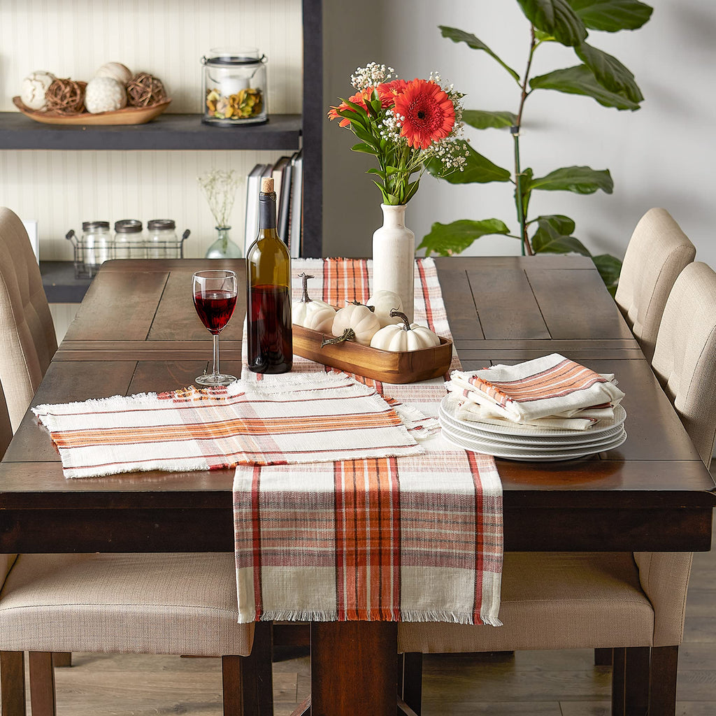 DII Thanksgiving & Fall Table Decoration Autumn Farmhouse Plaid, Placemat Set, 13x19, Pumpkin Spice Orange, 6 Count