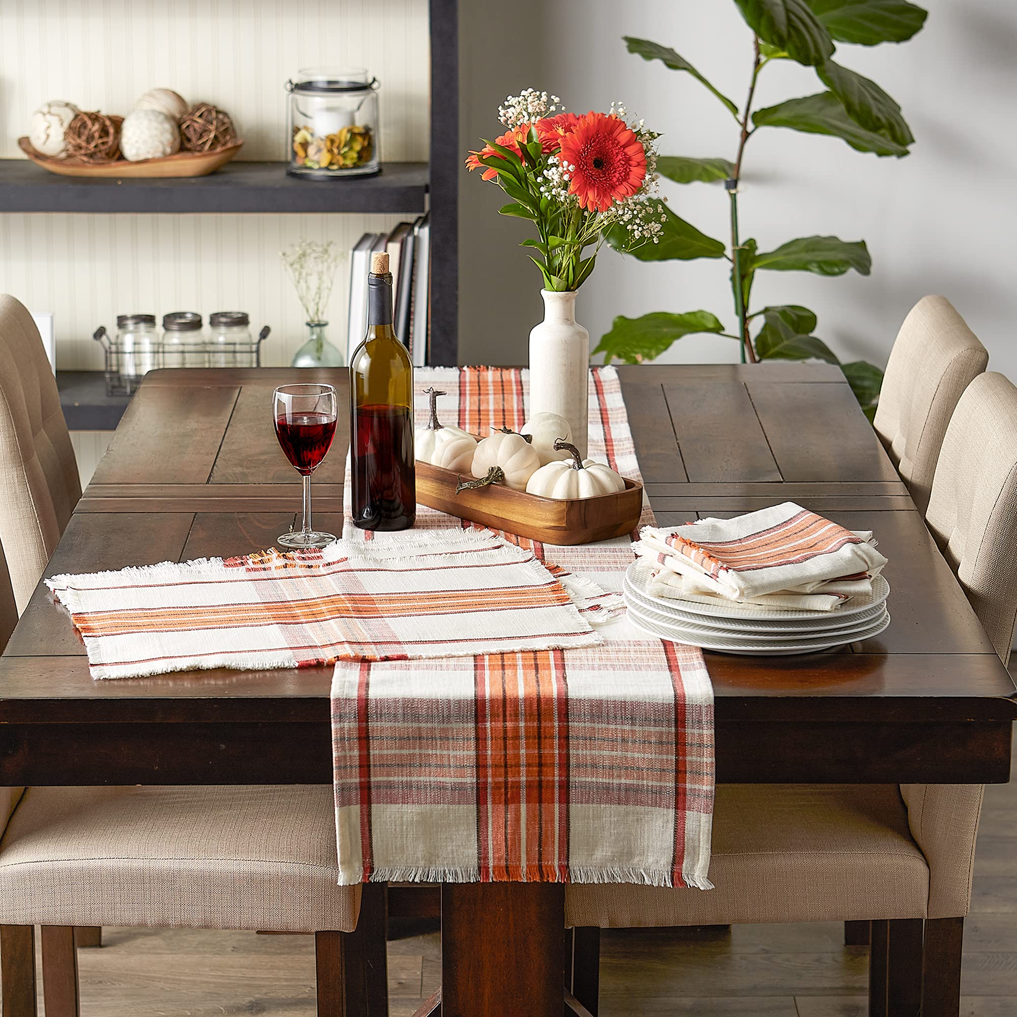 DII Thanksgiving & Fall Table Decoration Autumn Farmhouse Plaid, Placemat Set, 13x19, Pumpkin Spice Orange, 6 Count