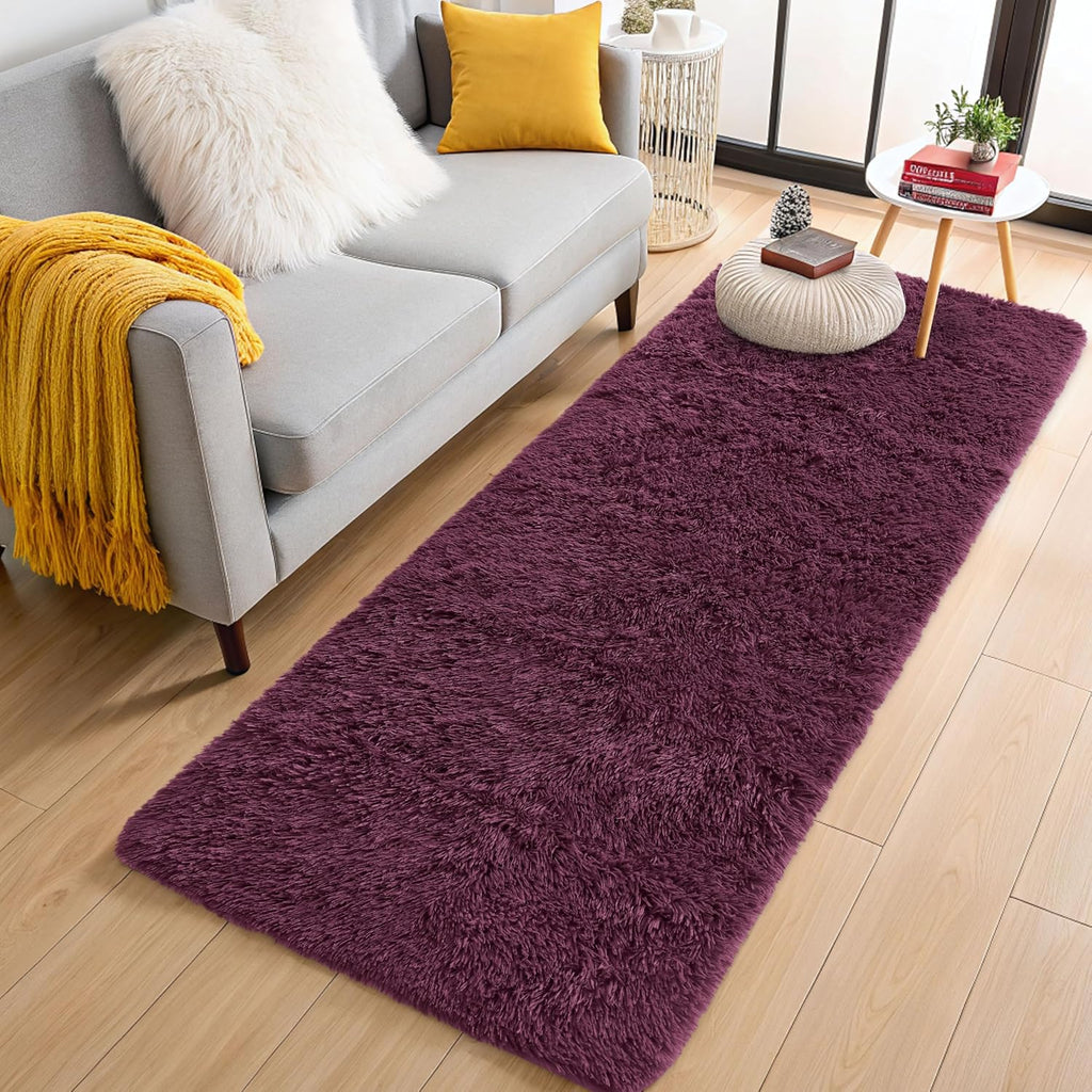 OLANLY Runner Rugs - 2x5 Machine Washable Soft Shaggy Carpet for Bedroom & Hallway - Burgundy