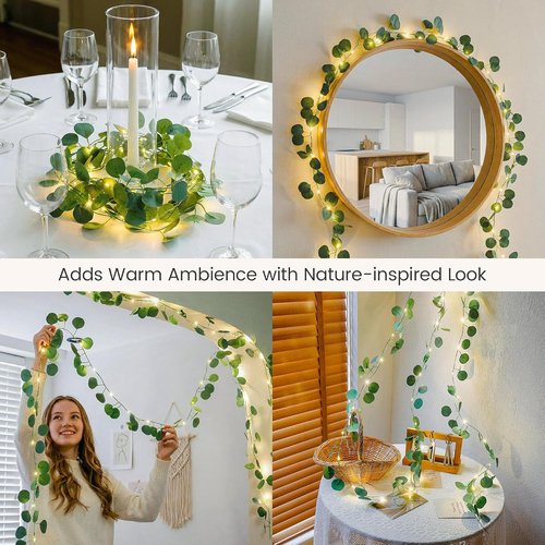 Eucalyptus Garland | 40 LED Fairy Lights with Remote & Timer - Dual Power (USB/Battery), IP44 for Cozy Home Decor